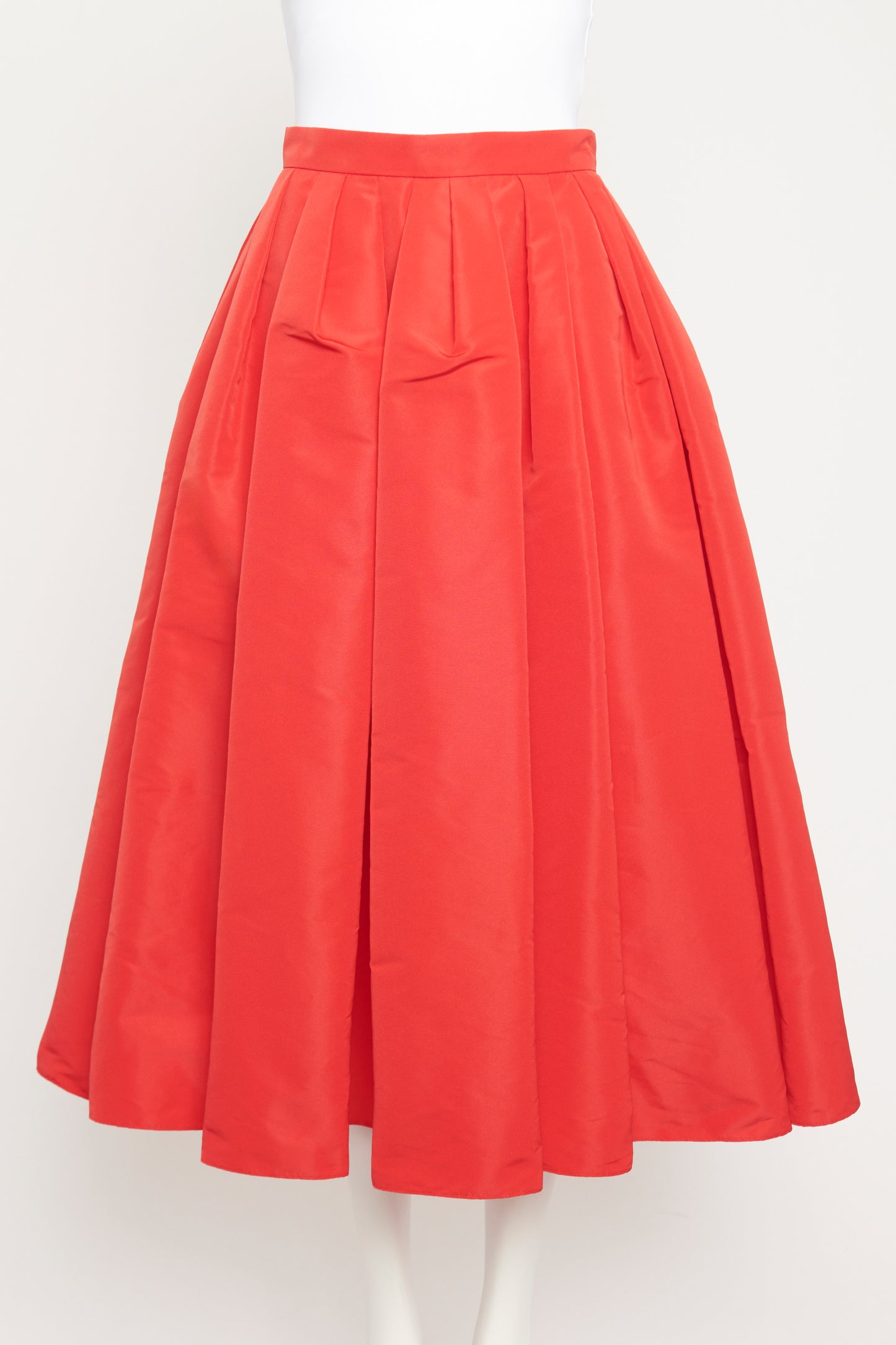 Red Taffeta Pleated Preowned Skirt