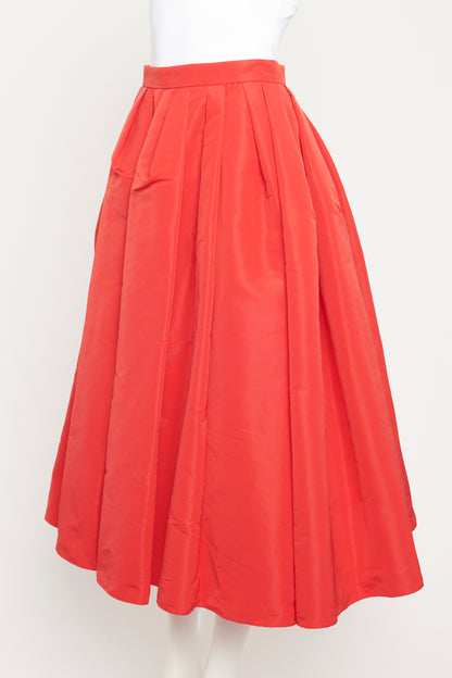 Red Taffeta Pleated Preowned Skirt