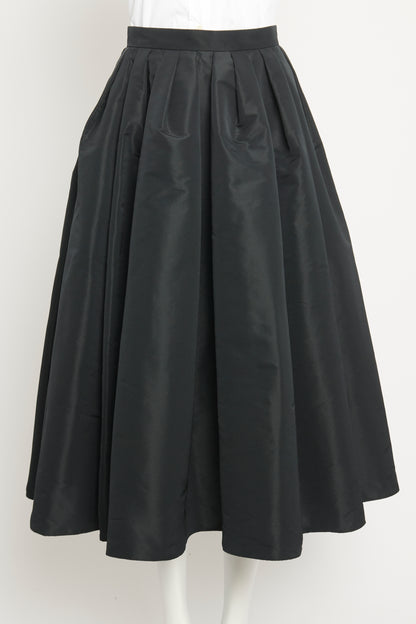 Black Taffeta Pleated Preowned Skirt