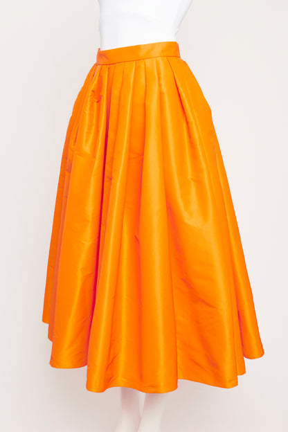 Orange Taffeta Pleated Preowned Skirt