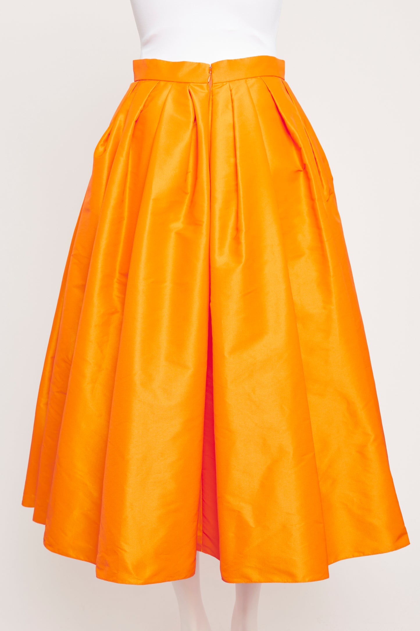 Orange Taffeta Pleated Preowned Skirt