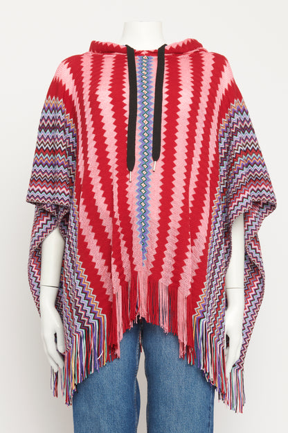 Wool-Blend Preowned Zigzag Hooded Poncho