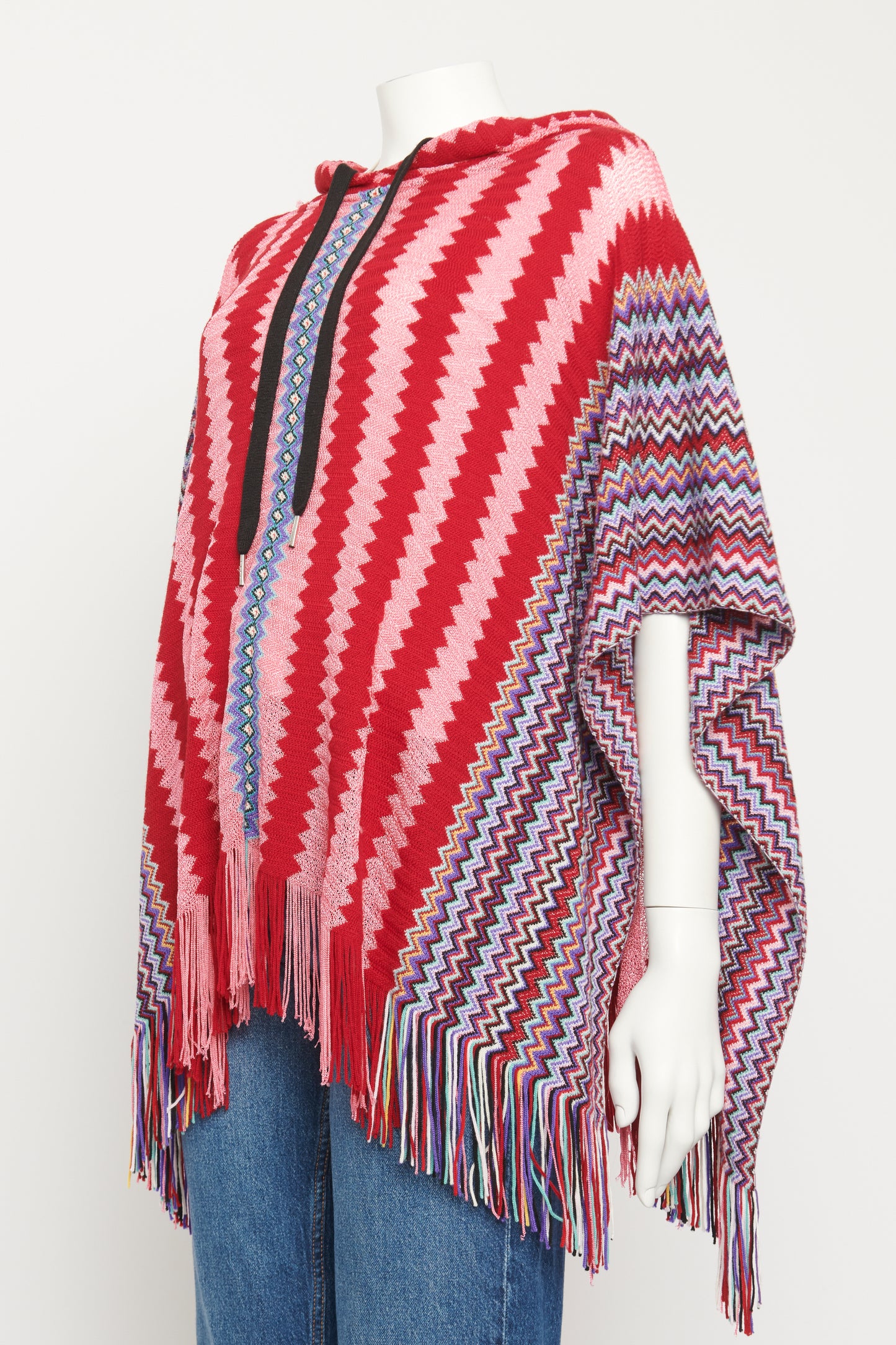 Wool-Blend Preowned Zigzag Hooded Poncho