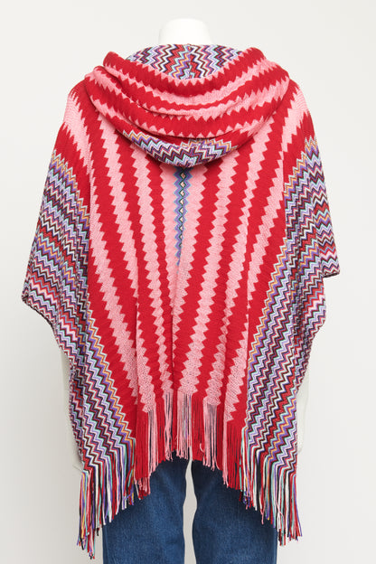 Wool-Blend Preowned Zigzag Hooded Poncho