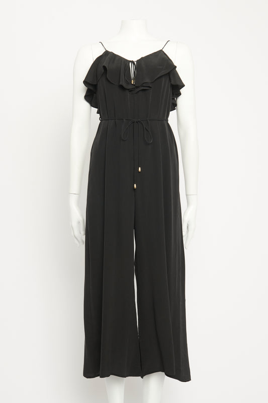 Silk Ebony Ruffle Jumpsuit