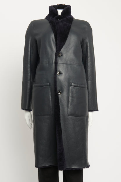 Navy Brittany Polar Skin Preowned Shearling Coat