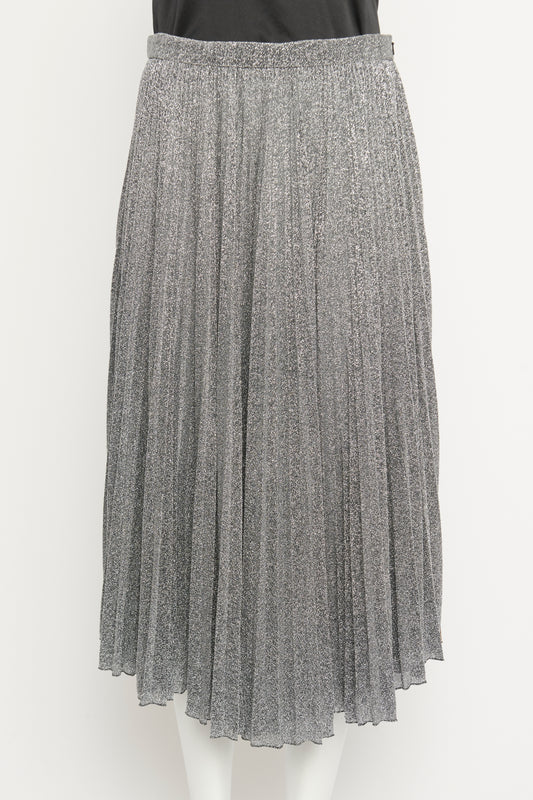 Silver and Gold Lurex Pleated Preowned Midi Skirt