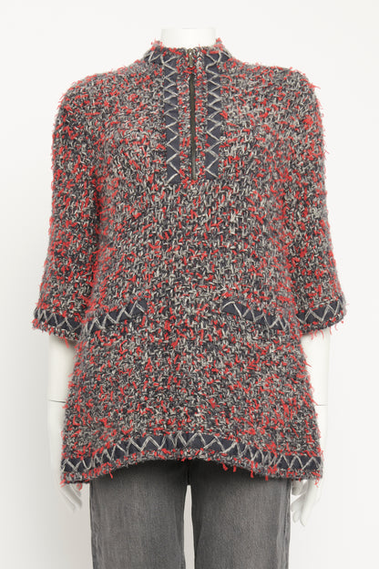 Cashmere Confetti Tweed Silk Detailed Preowned Knit Tunic