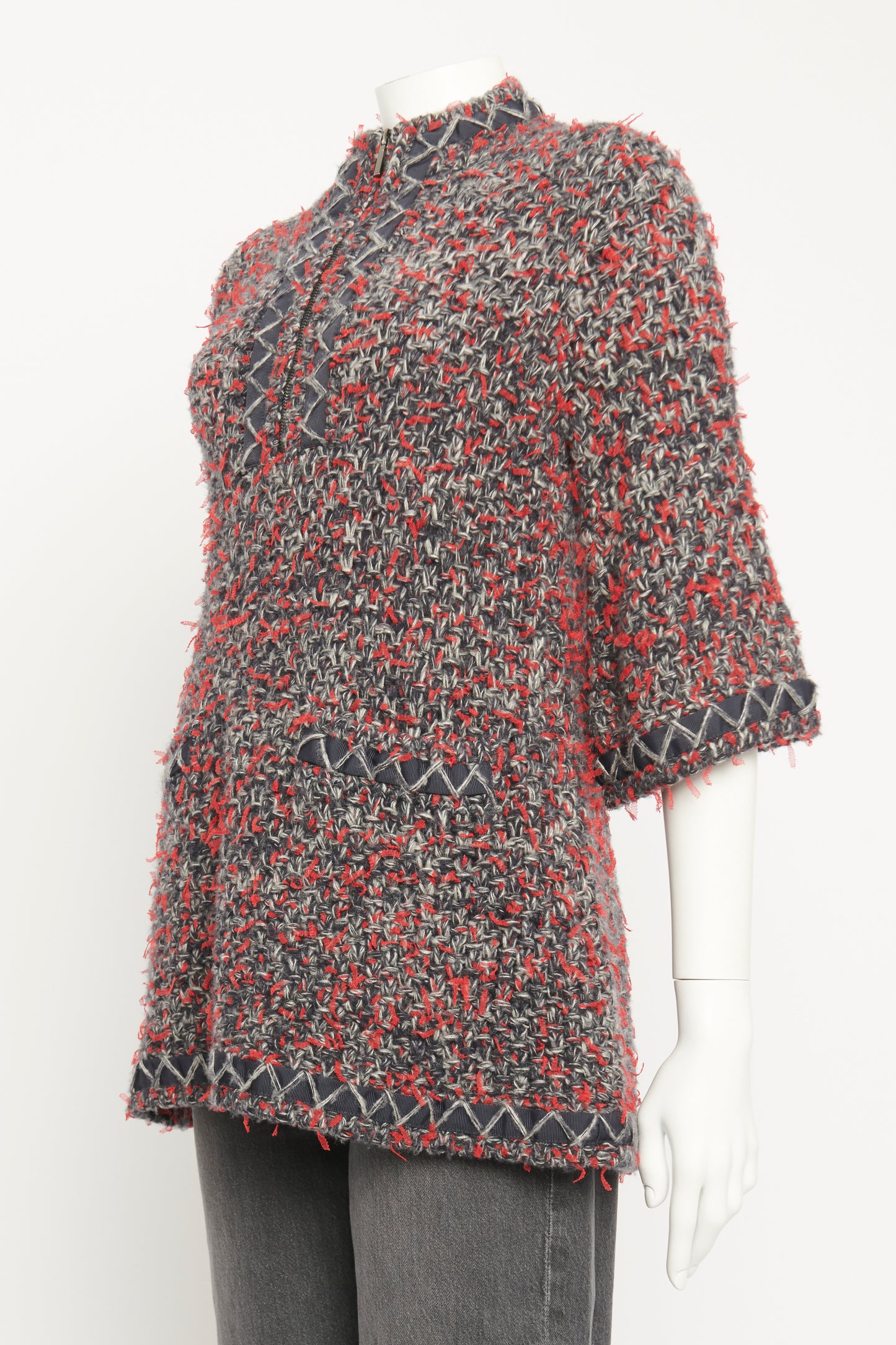 Cashmere Confetti Tweed Silk Detailed Preowned Knit Tunic