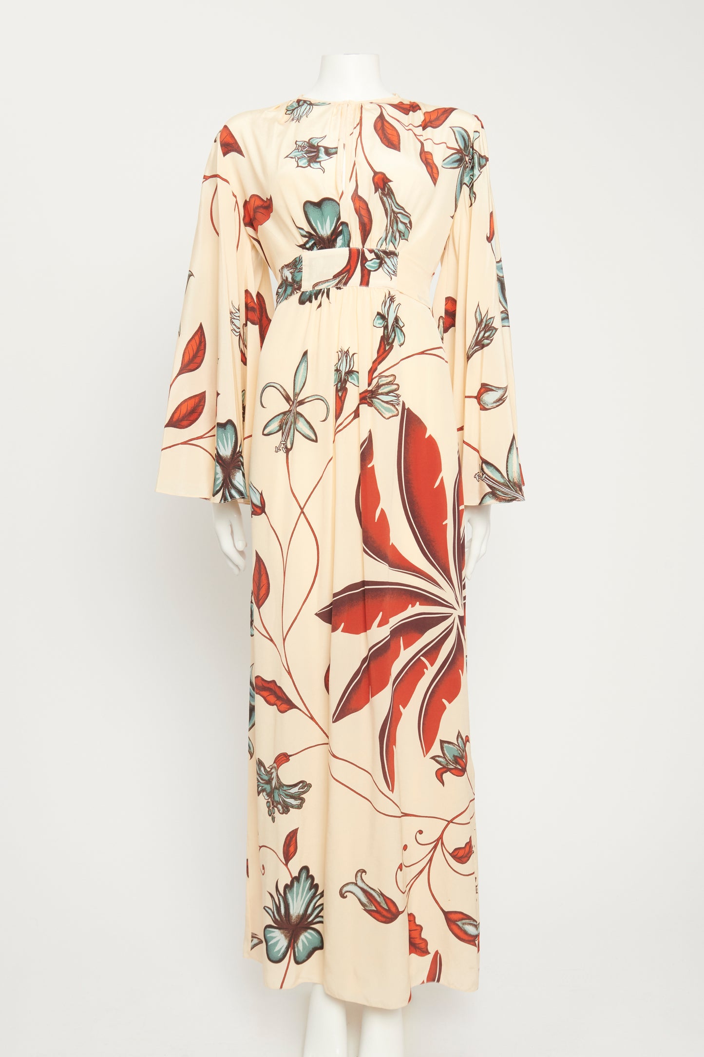 Flared-sleeve Silk Crepe De Chine Preowned Maxi Dress