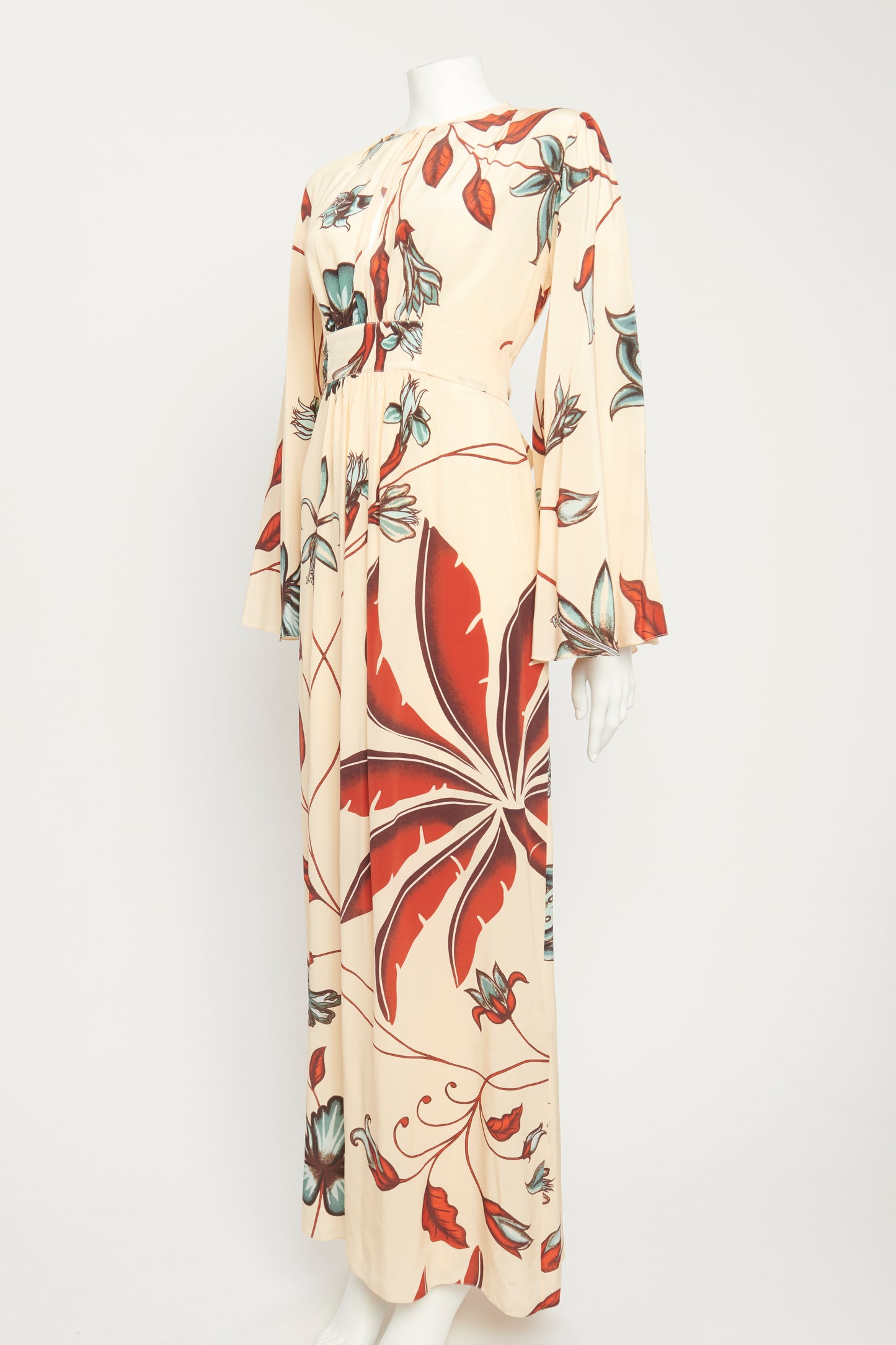 Flared-sleeve Silk Crepe De Chine Preowned Maxi Dress