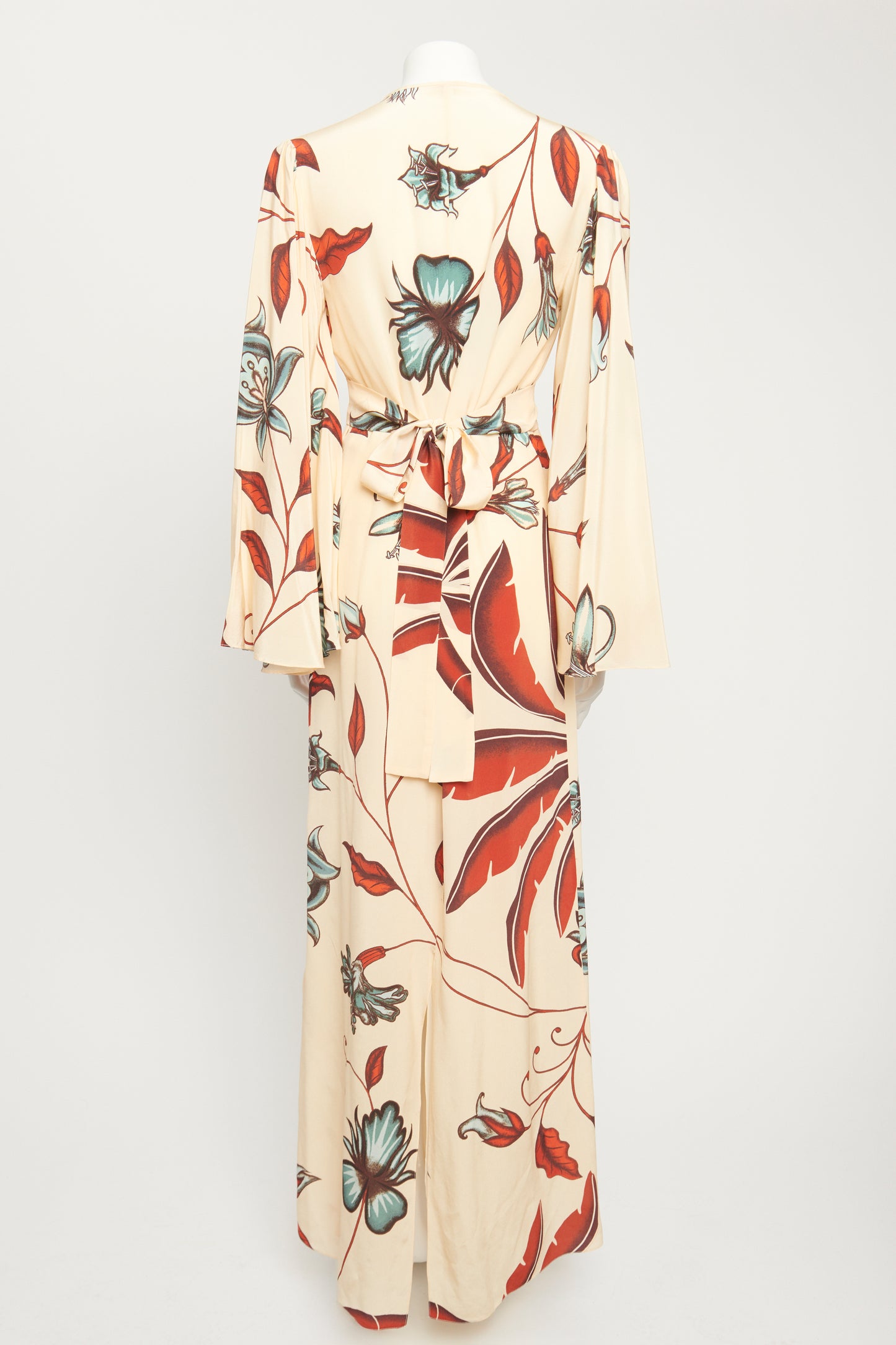 Flared-sleeve Silk Crepe De Chine Preowned Maxi Dress