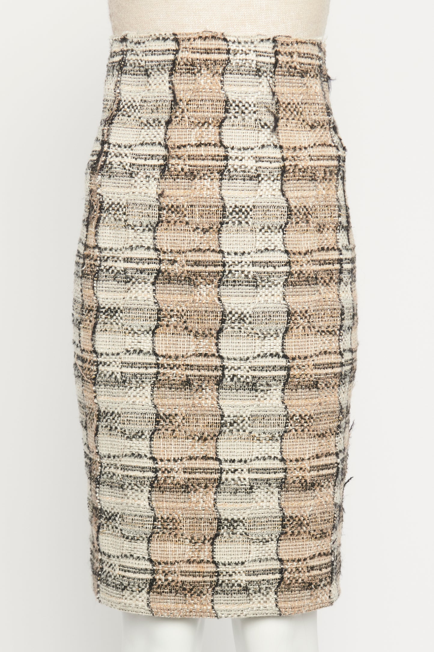 2008 Check Tweed Wool Preowned Skirt