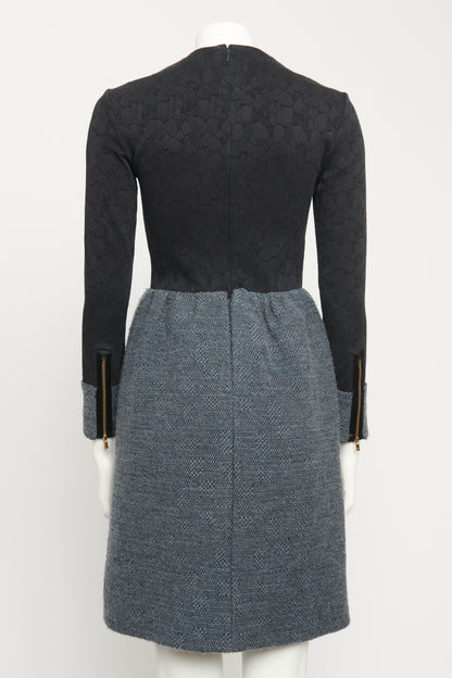 Navy Tweed and Embroidered Preowned Mini Dress