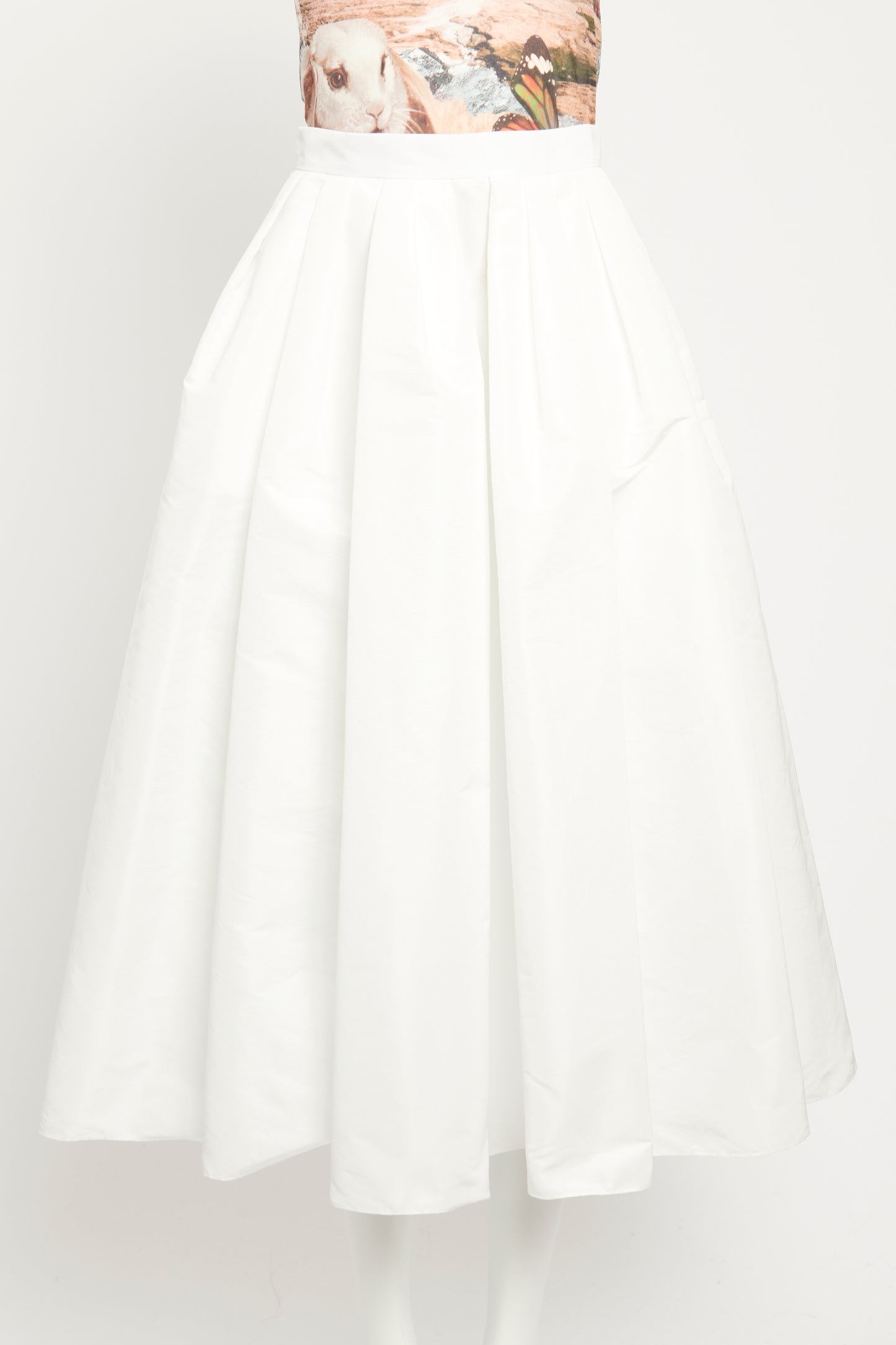 White Taffeta Pleated Preowned Skirt