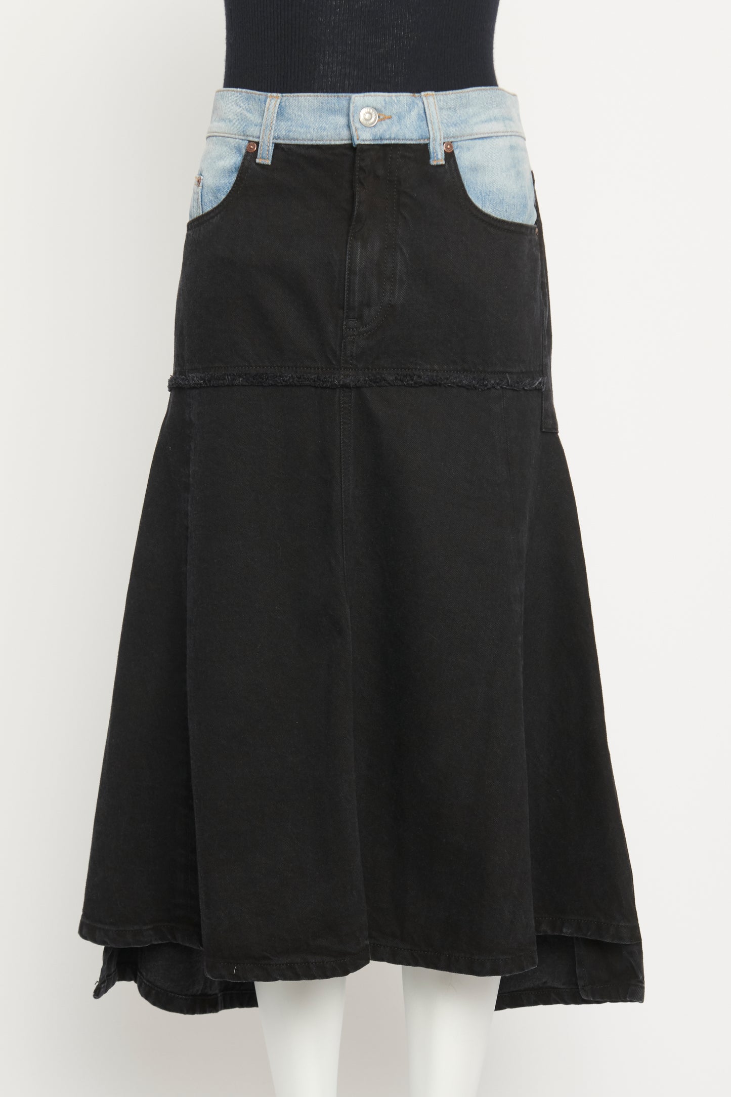 Contrast Denim Preowned Midi Skirt