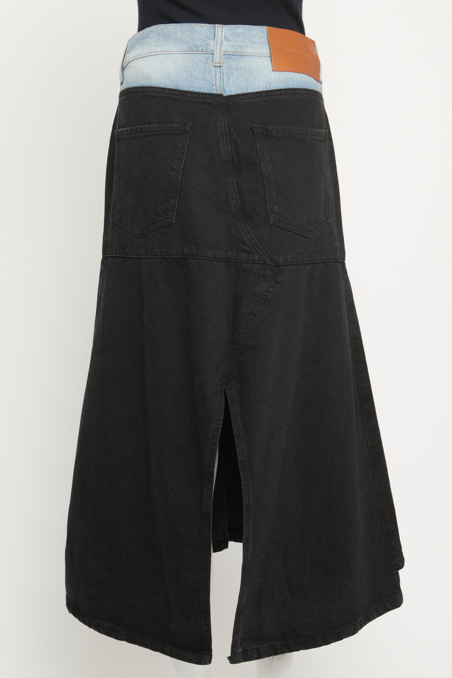 Contrast Denim Preowned Midi Skirt