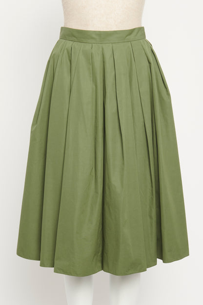 Khaki Cotton Pleated Preowned Skirt