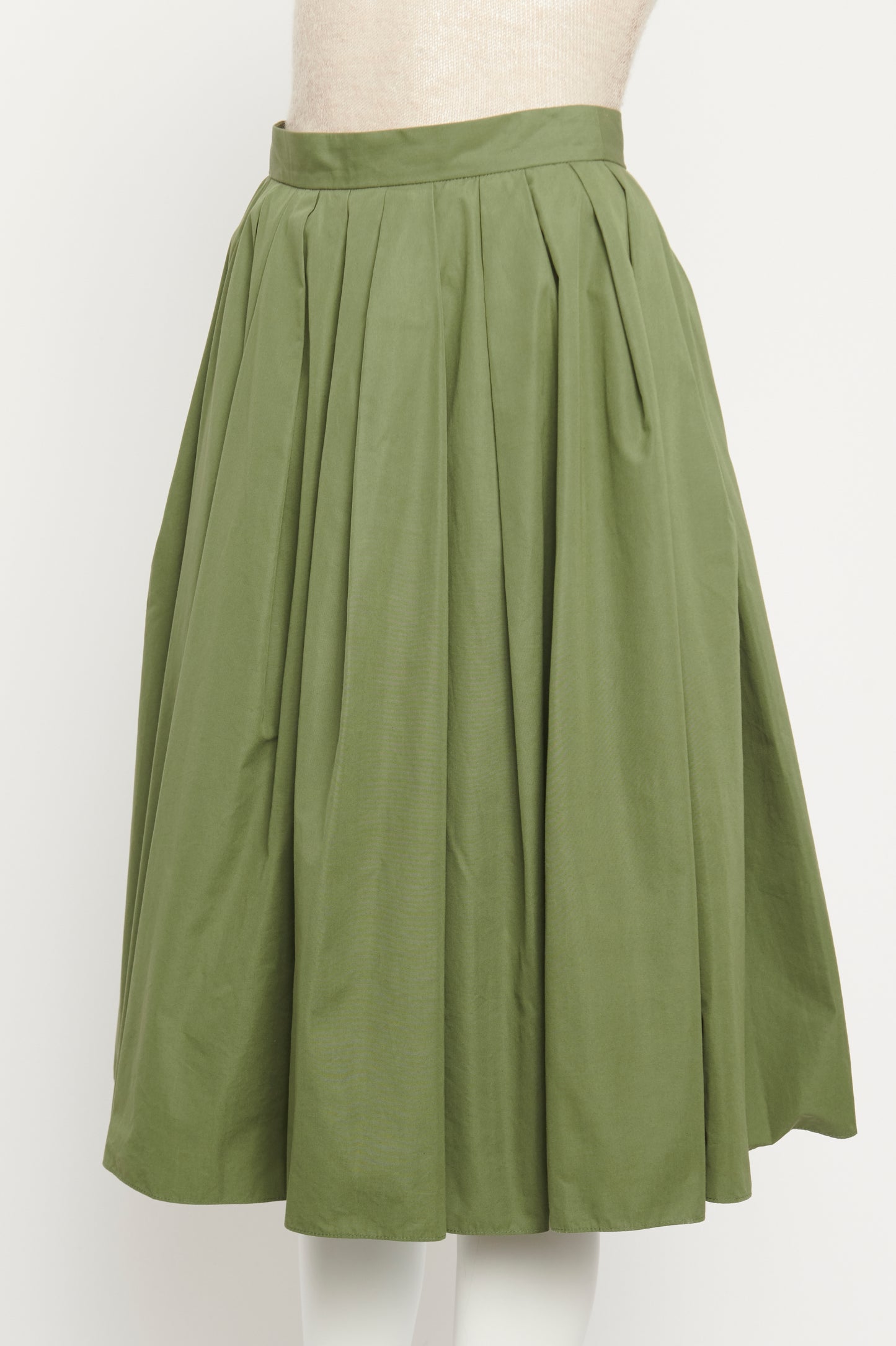 Khaki Cotton Pleated Preowned Skirt