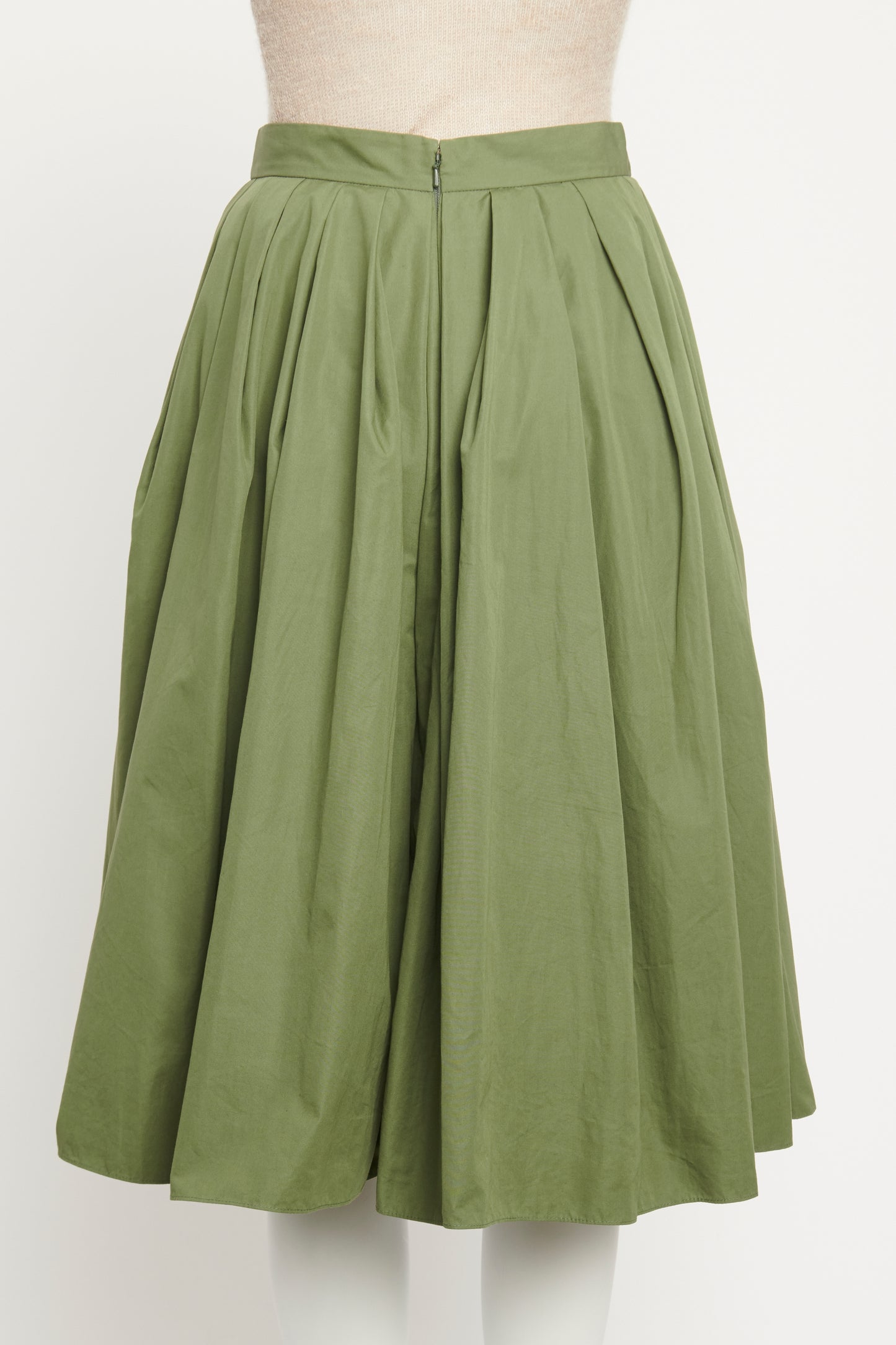 Khaki Cotton Pleated Preowned Skirt