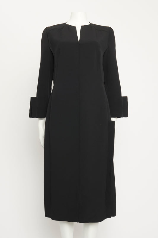 Black V-Neck Preowned Midi Dress