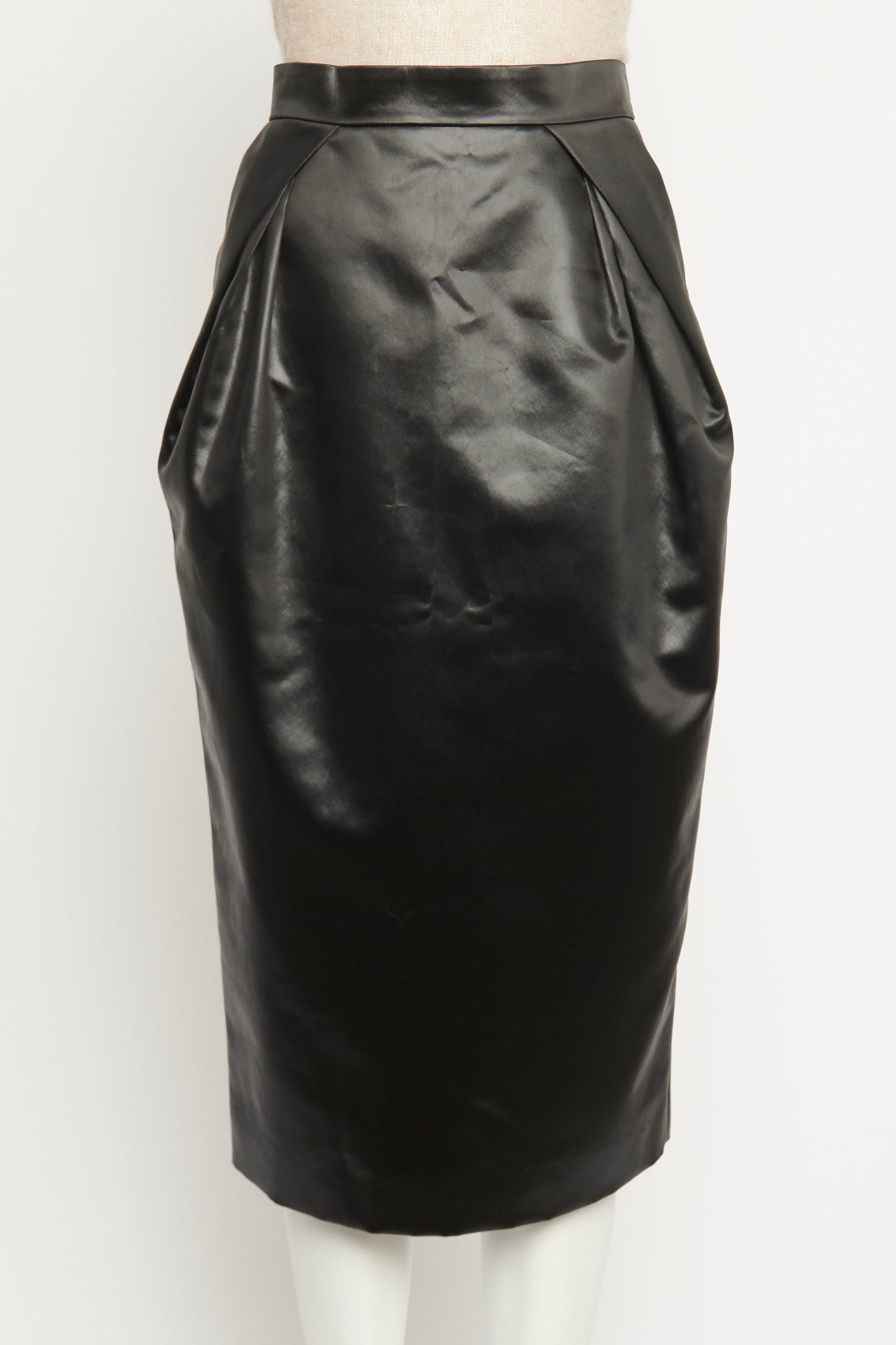 2023 Black Satin Pleated Preowned Skirt