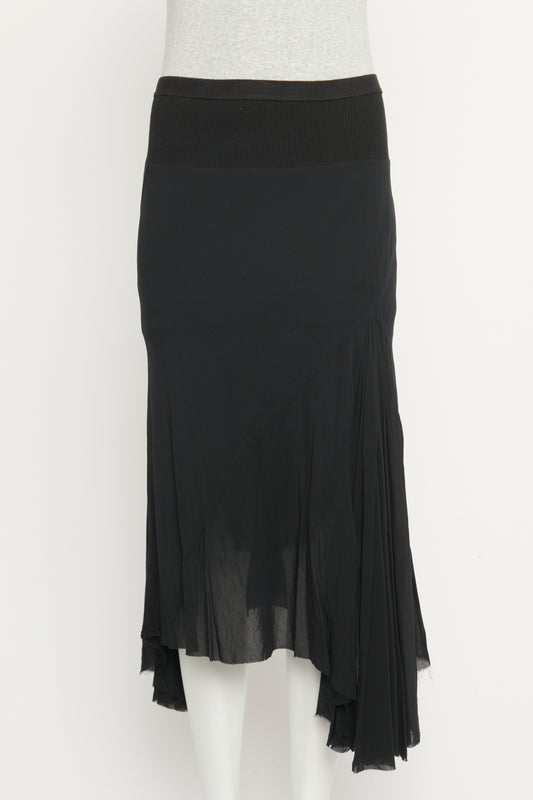 Black Silk Pleat Detail Preowned Skirt