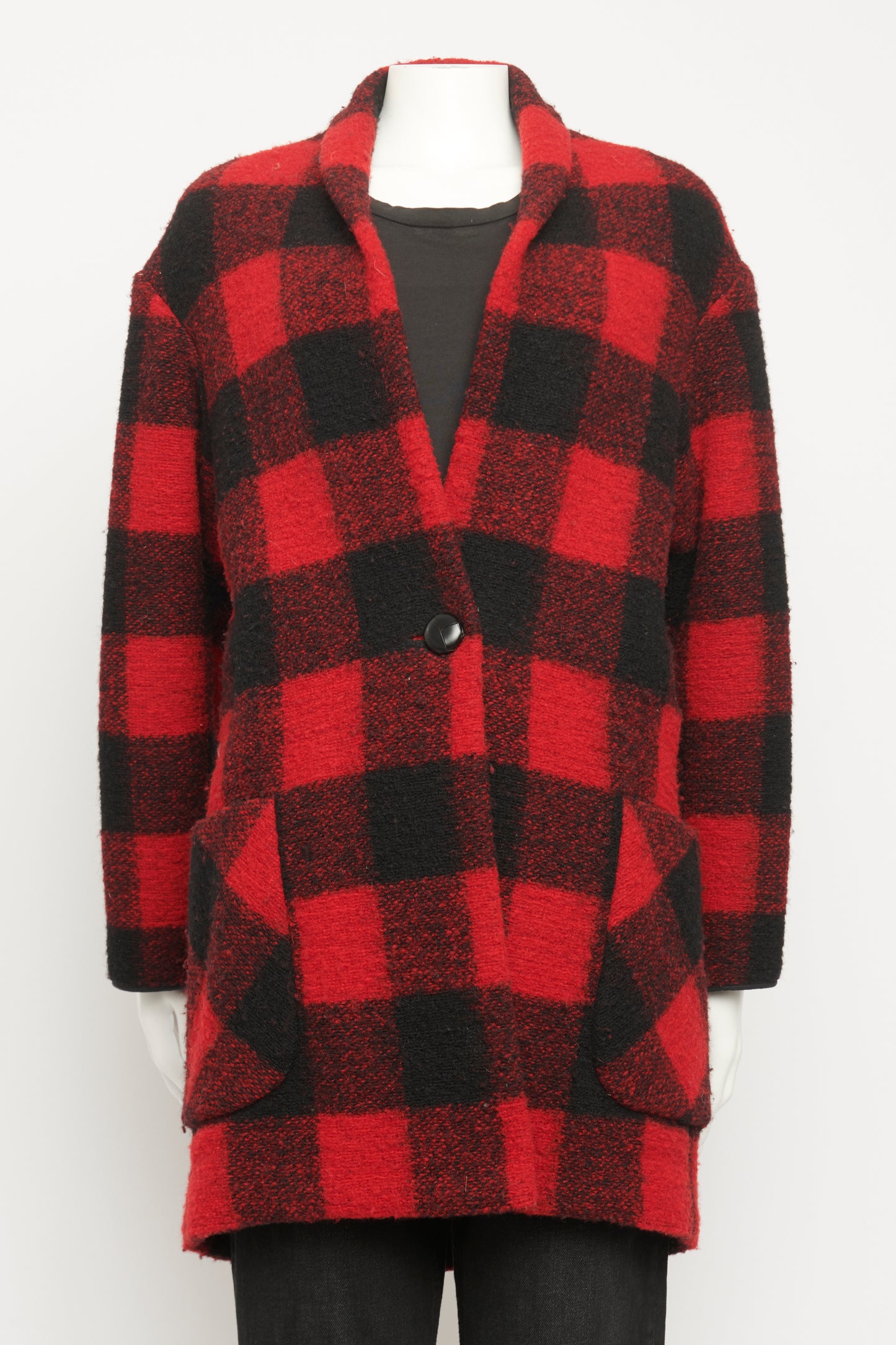 Gabrie Red Check Wool Preowned Coat