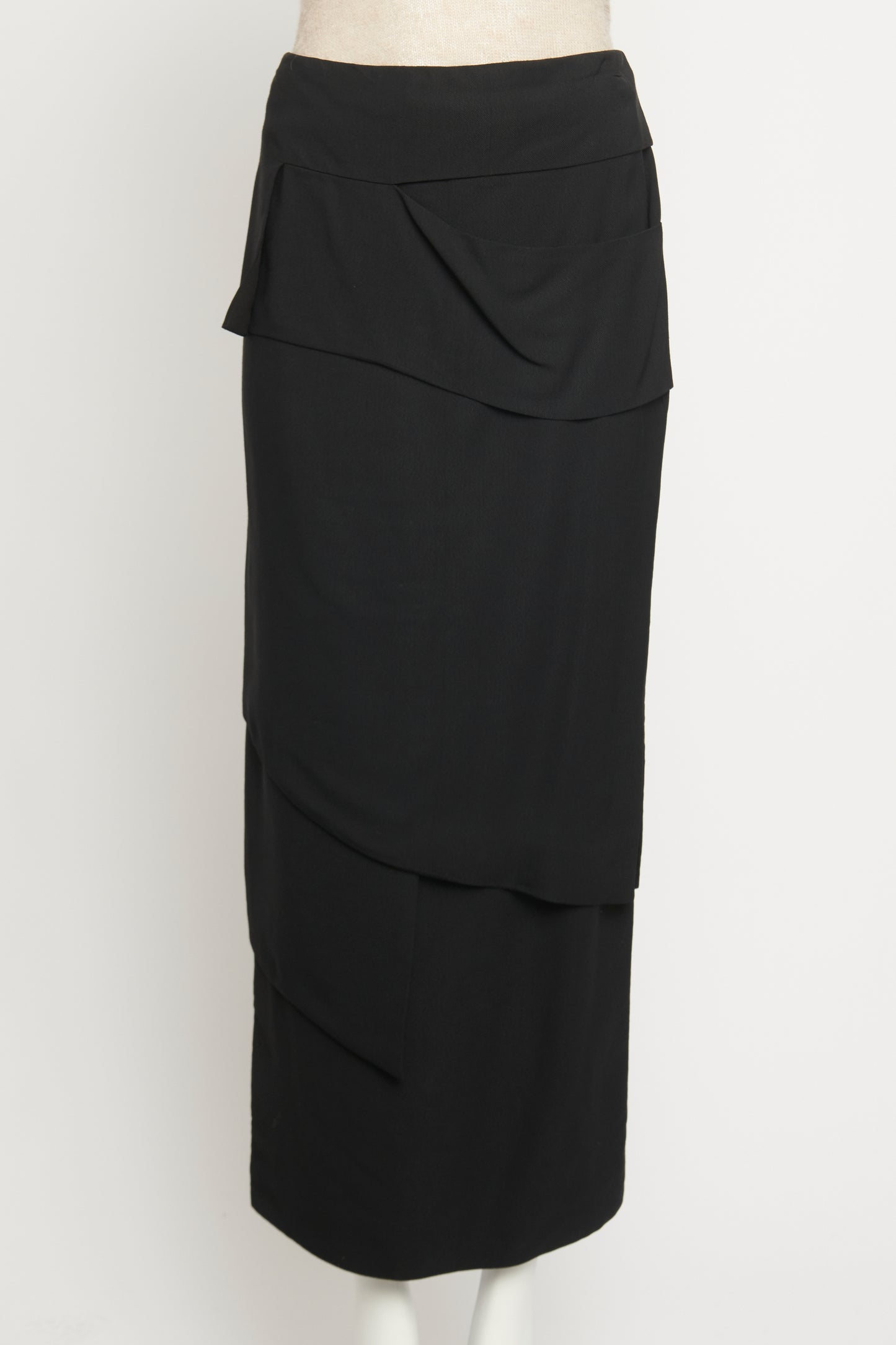 Black Crepe Tiered Preowned Pencil Skirt