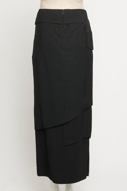 Black Crepe Tiered Preowned Pencil Skirt