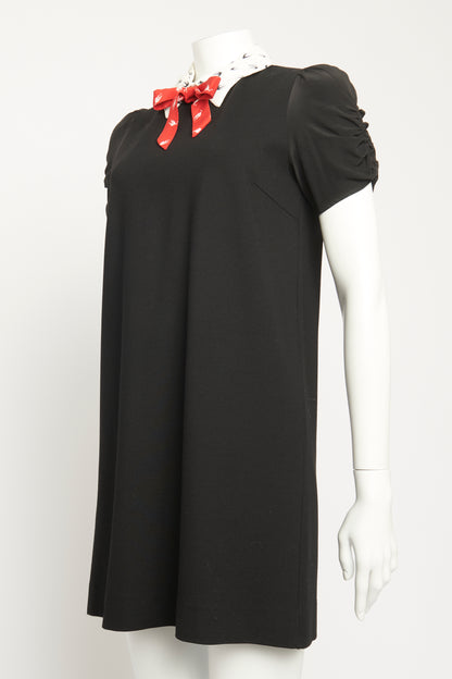 Black Crepe Swallow Bird Collar Preowned Dress