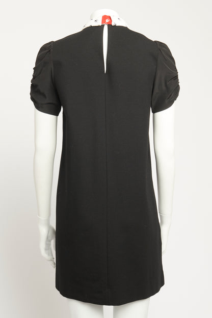 Black Crepe Swallow Bird Collar Preowned Dress