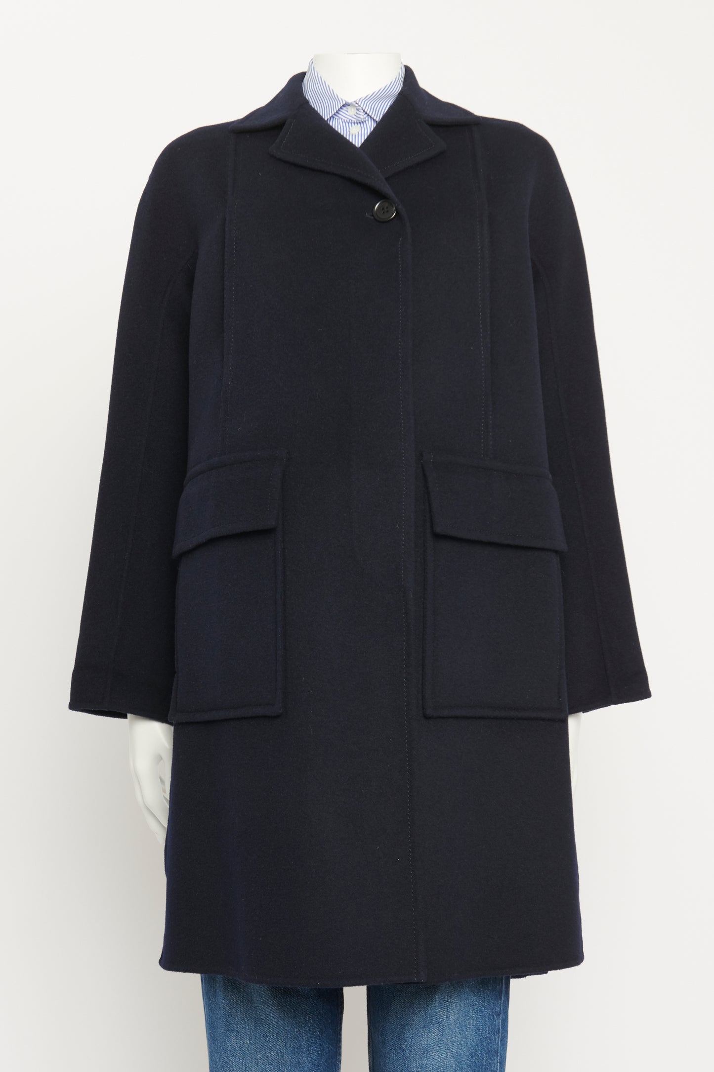 Navy Caplan Single Breasted Preowned Coat