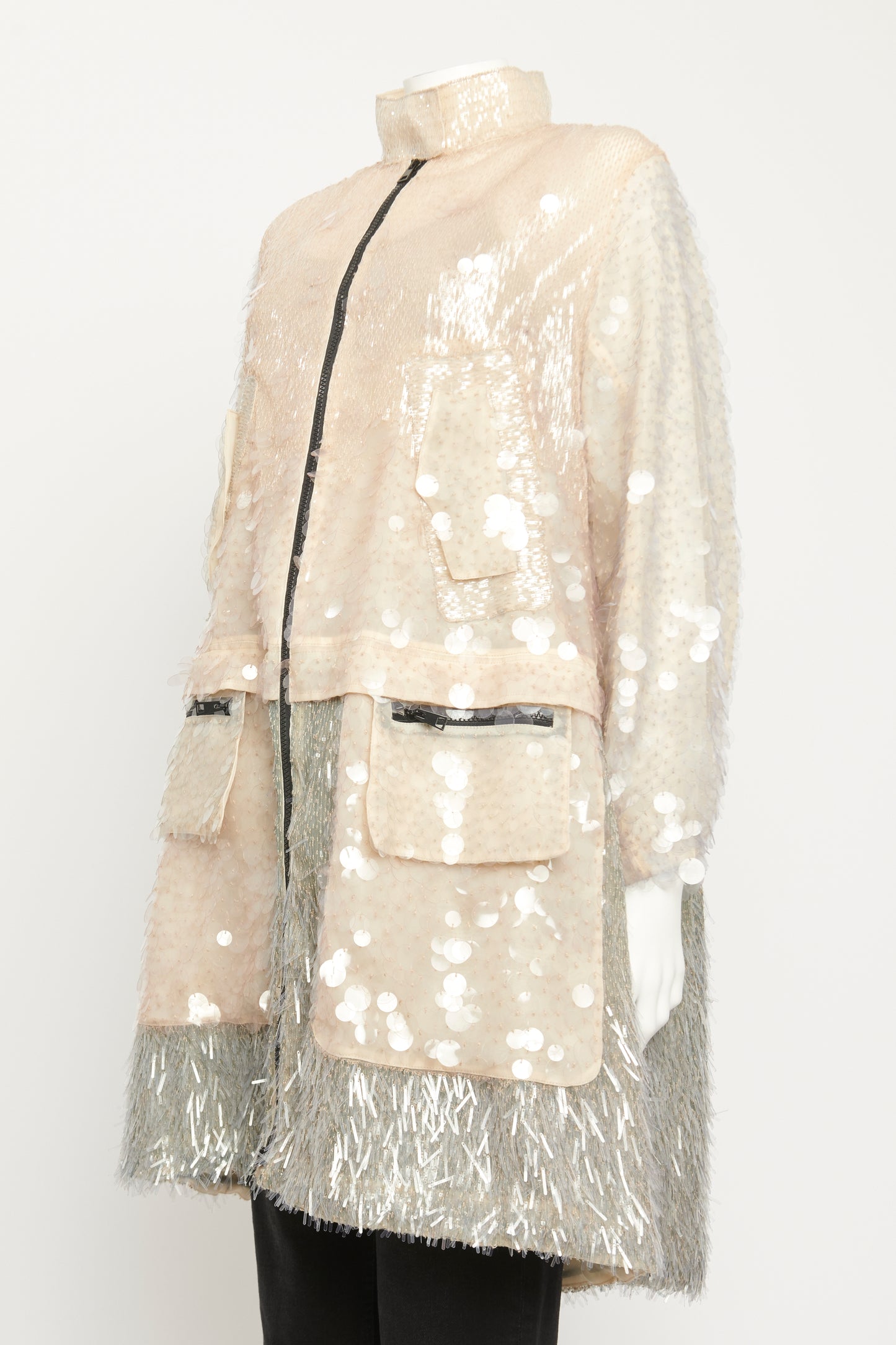 2018 Runway Iridescent Sequin-embellished Tulle Parka