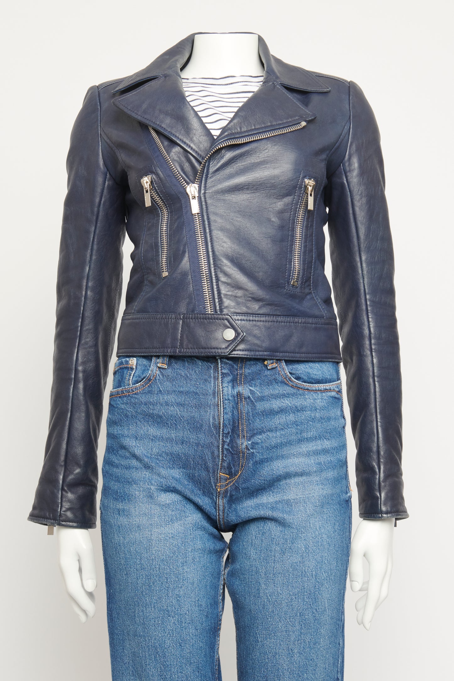 2014 Navy Leather Preowned Biker Jacket