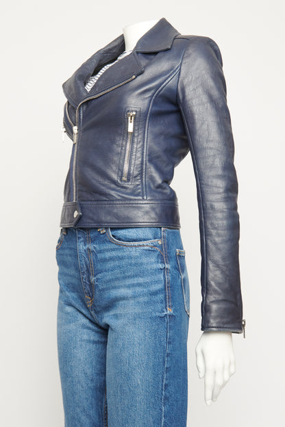 2014 Navy Leather Preowned Biker Jacket