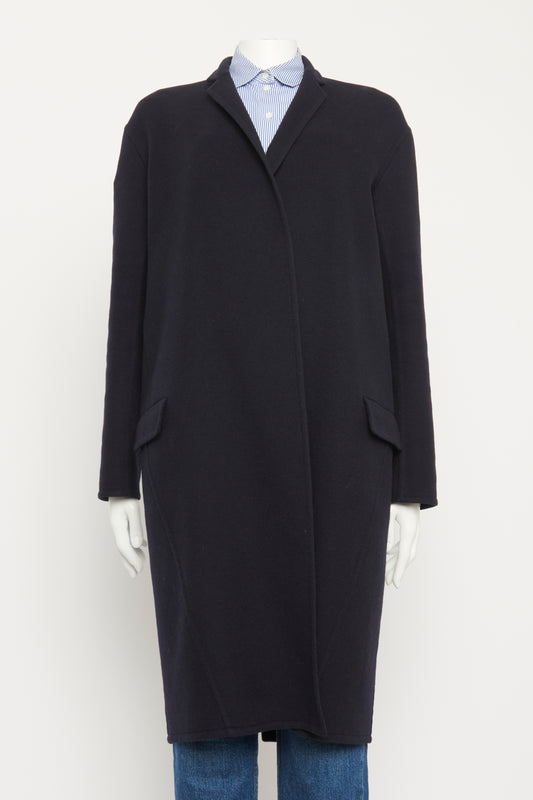 Navy Cashmere Egg Crombie Preowned Open Coat