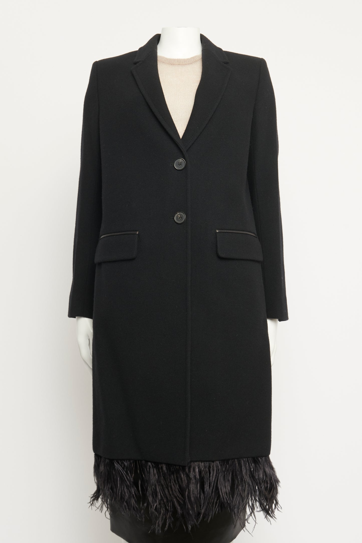 Black Feather Trim Preowned Coat