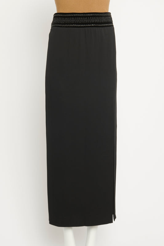 Black Woven Waist Preowned Pencil Skirt