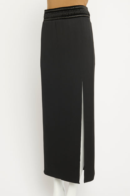 Black Woven Waist Preowned Pencil Skirt