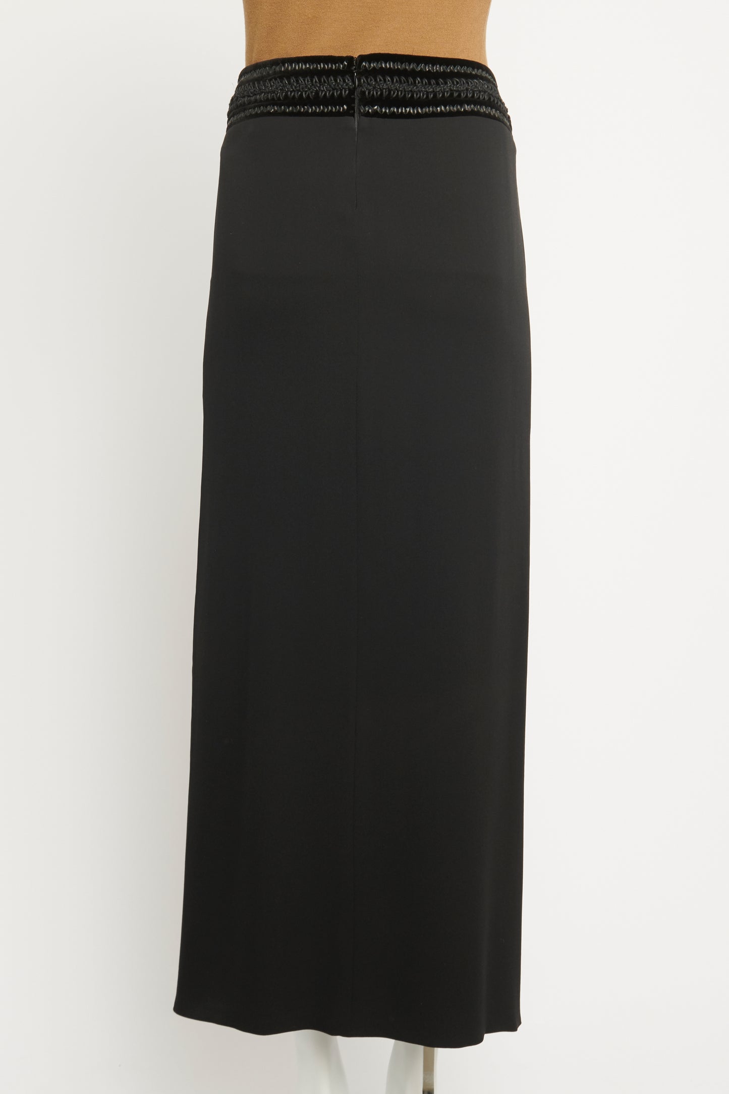 Black Woven Waist Preowned Pencil Skirt