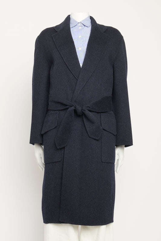 Navy Belted Robe Style Preowned Coat