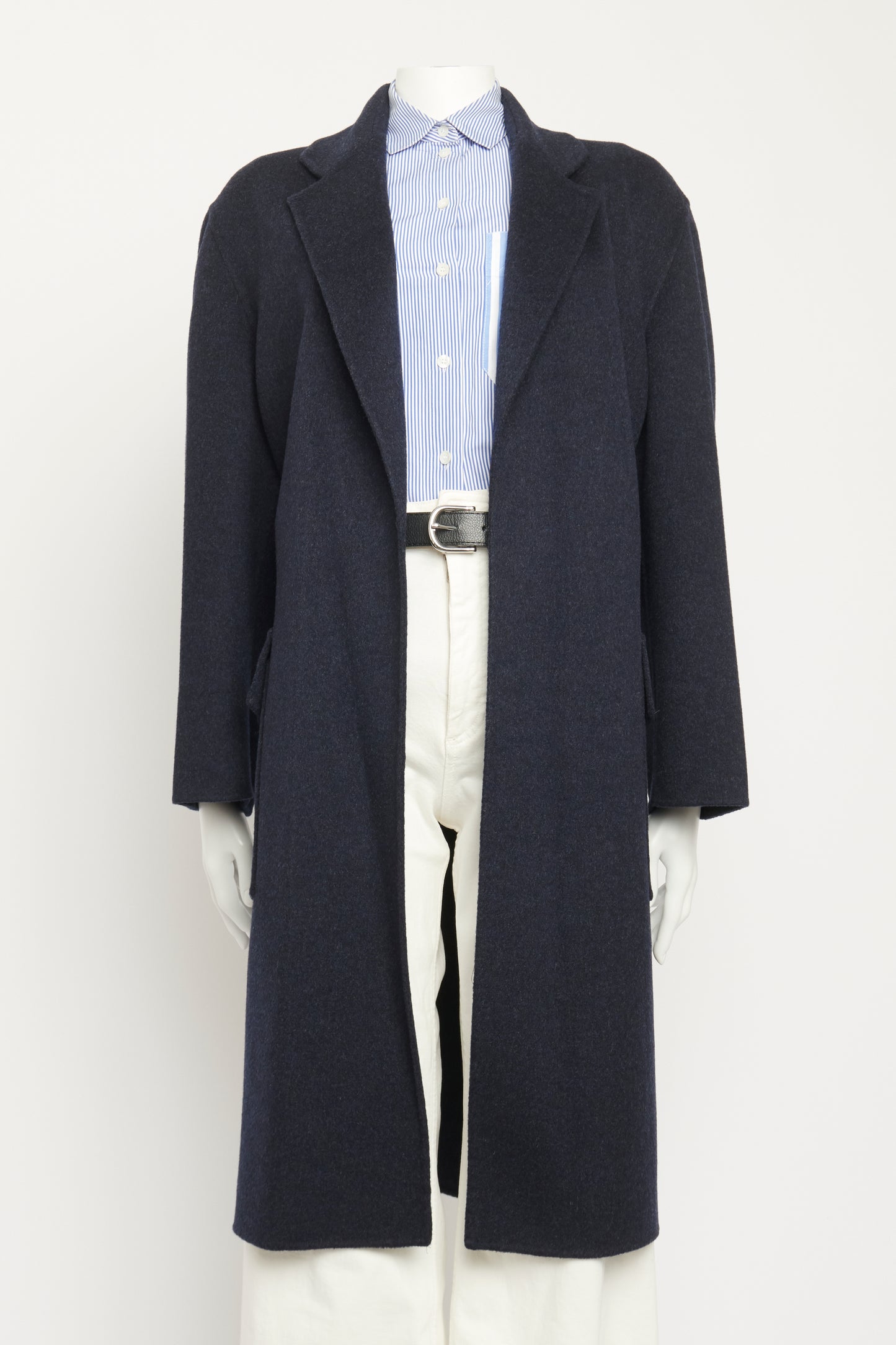 Navy Belted Robe Style Preowned Coat