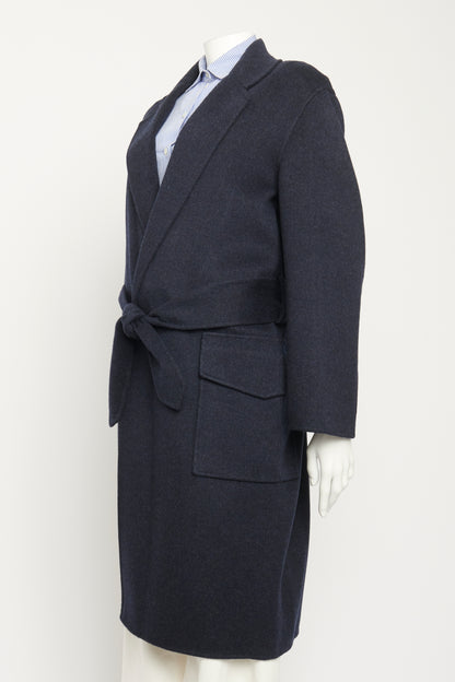 Navy Belted Robe Style Preowned Coat