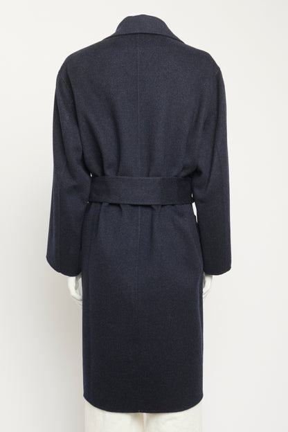 Navy Belted Robe Style Preowned Coat