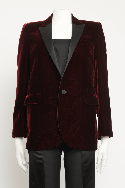 Velour Burgundy Fitted Preowned Blazer