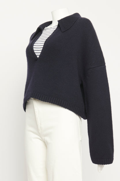 Navy Blue Cashmere Cropped Preowned Pullover