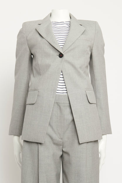 Single-breasted Notched-lapel Preowned Wool Blazer