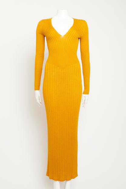 Mustard Silk Ribbed Preowned Dress