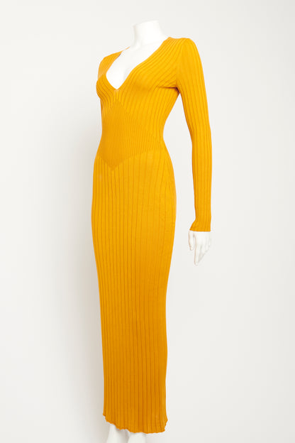 Mustard Silk Ribbed Preowned Dress